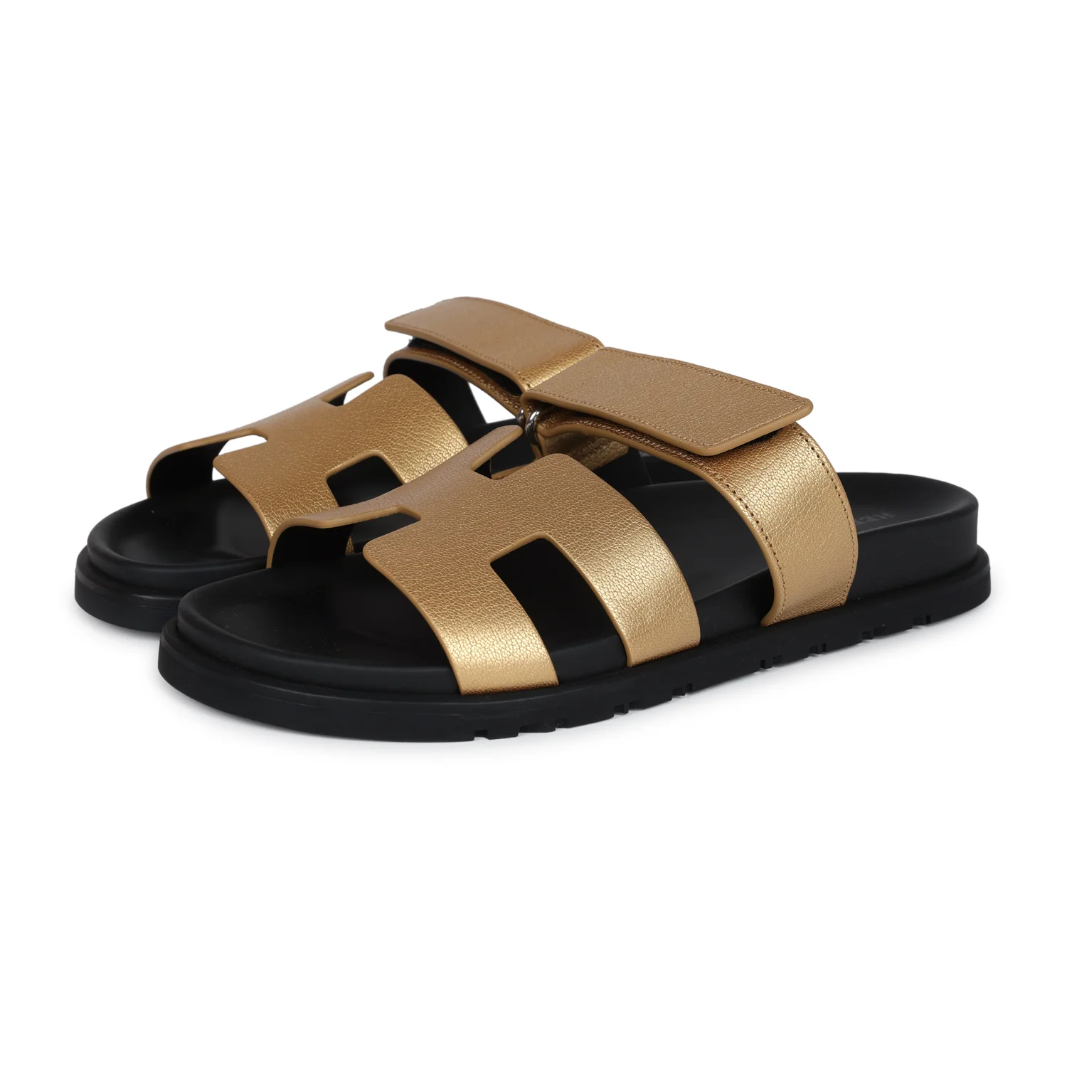 Hermès Chypre Techno Sandals Dore Chevre Palladium Hardware 