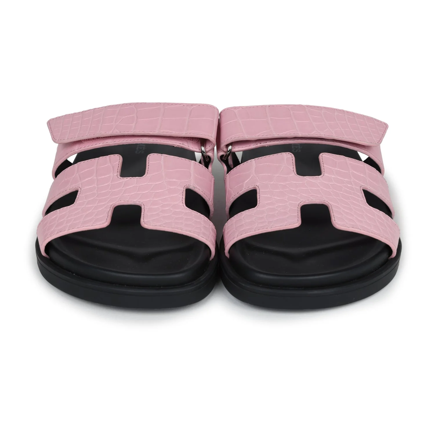 Hermès Chypre Techno Sandals Bubblegum Matte Crocodile Palladium Hardware 