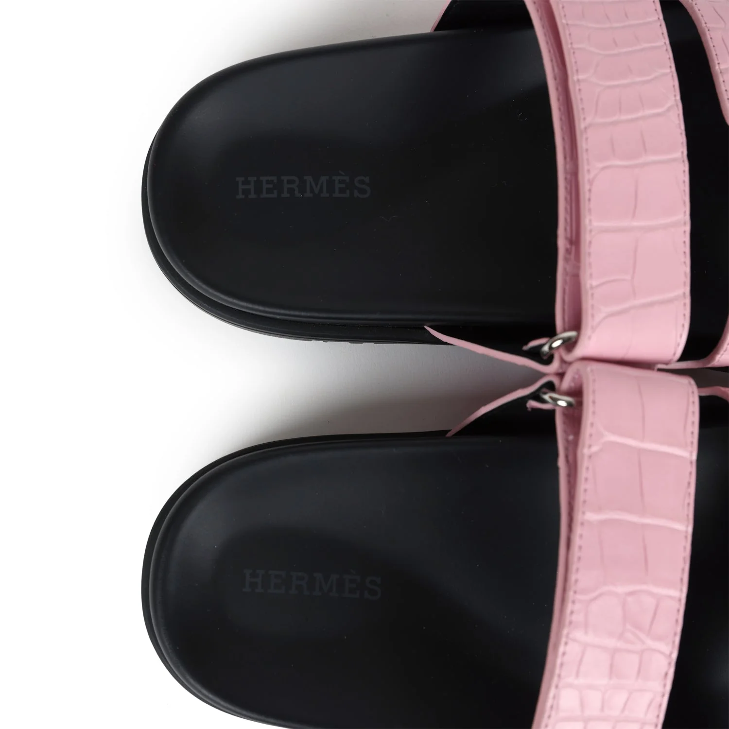 Hermès Chypre Techno Sandals Bubblegum Matte Crocodile Palladium Hardware 