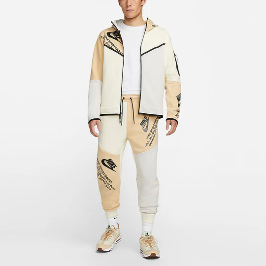 Nike Sportswear Tech Fleece Printing Full-Length Zipper Cardigan Jacket Light Bone